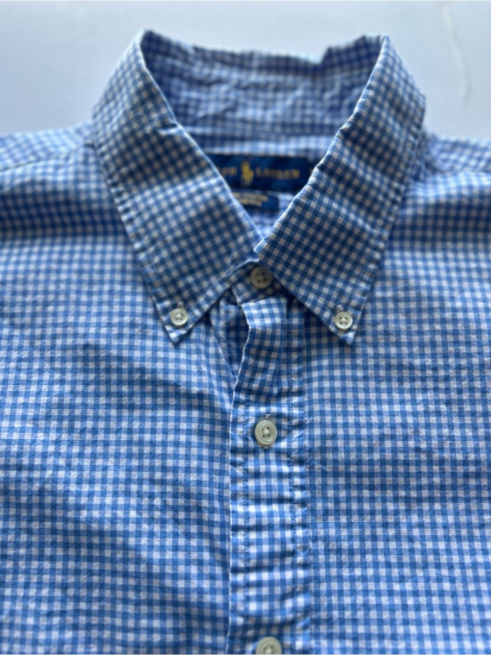 Ralph Lauren Blue and White Gingham Long Sleeve Button-Down Shirt
